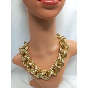 Vintage Signed GRAZIANO Fat Chunky Gold Tone NEcklace BOLD!
